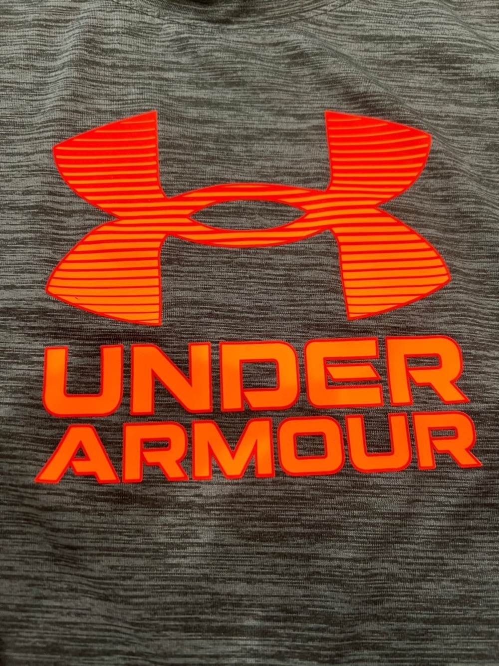 Under Armour Heathered Charcoal Short Sleeve Tee with Bright Orange Logo - Picture 2 of 3